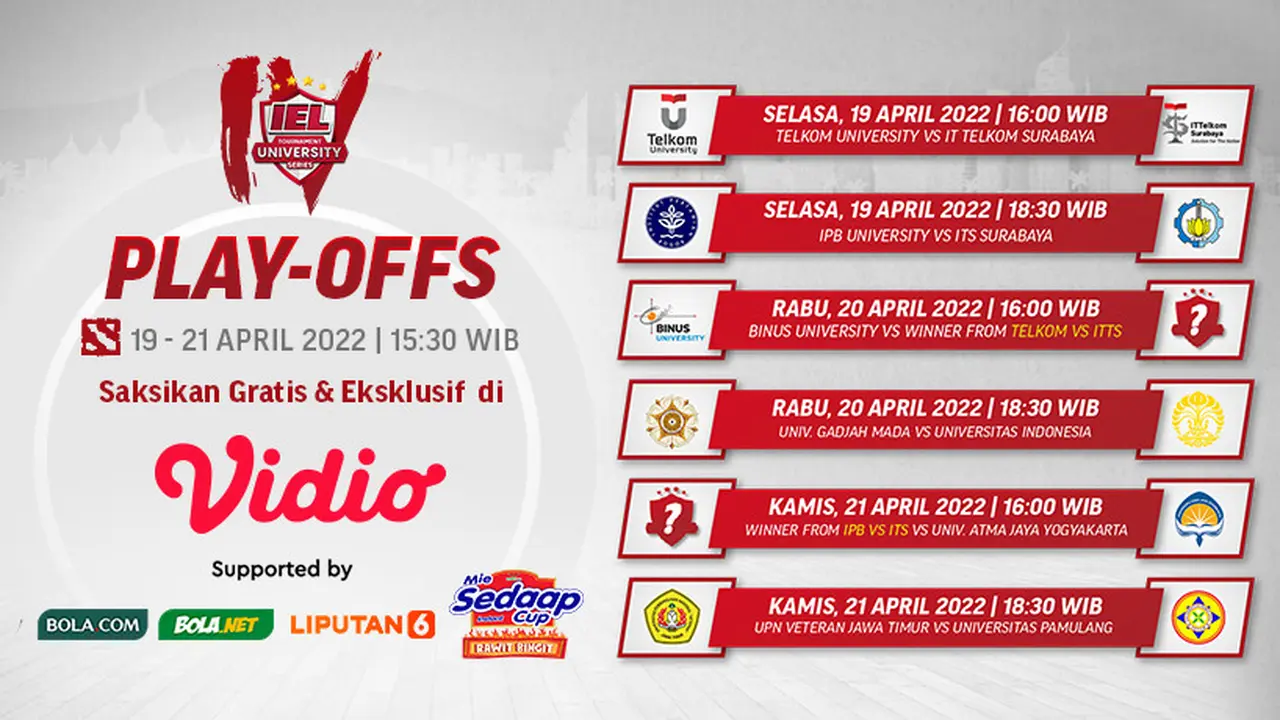 Yuk Tonton Sore Ini, Live Streaming IEL University Season 4 DOTA2 Playoffs di Vidio