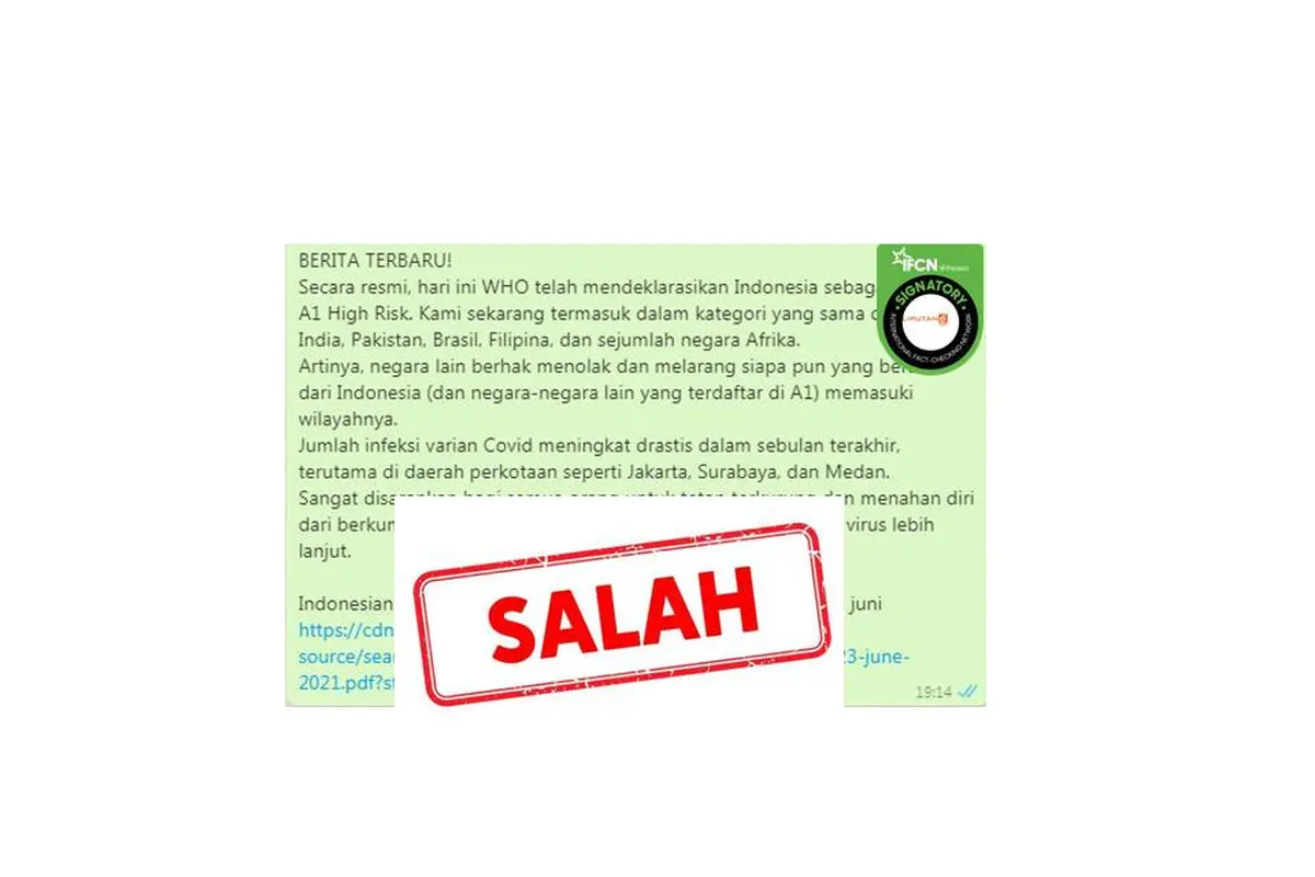 Cek Fakta WHO tetapkan Indonesia sebagai negara High Risk Covid-19