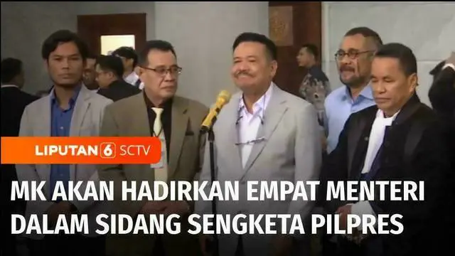 Mahkamah Konstitusi berencana menghadirkan empat Menteri Kabinet Indonesia Maju untuk dimintai keterangan dalam Sidang Sengketa Pilpres pada Jumat mendatang.