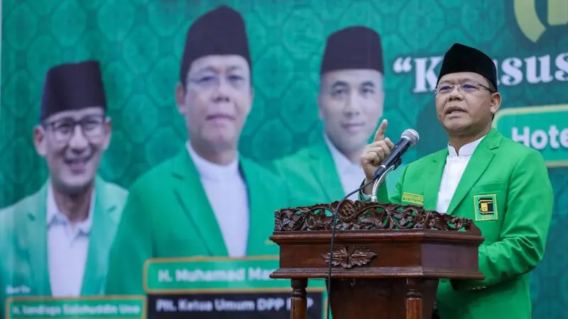 Plt Ketua Umum Partai Persatuan Pembangunan (PPP) Muhamad Mardiono saat menghadiri pembukaan Musyawarah Kerja Wilayah (Mukerwil) Khusus Pemenangan Pemilu 2024, di Hotel Madani, Medan, Sumatera Utara (Sumut) (Istimewa)