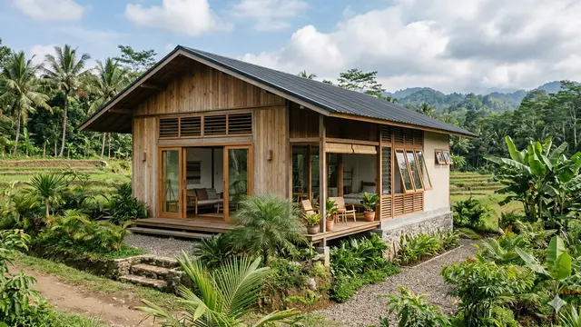 Rumah Japandi Tropis di Pedesaan Indonesia (Foto: Gemini AI)