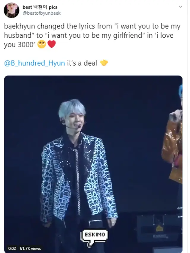 Baekhyun menyanyikan I Love You 3000 (Twitter/ https://twitter.com/bestofbyunbaek)