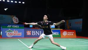 Tunggal putra Indonesia&nbsp;Richie Duta Richardo menghadapi rekannya Muhamad Yusuf pada perempat final Indonesia International Challenge 2025 di GOR Among Raga, Yogyakarta, Jumat (14/11). (foto: PBSI)