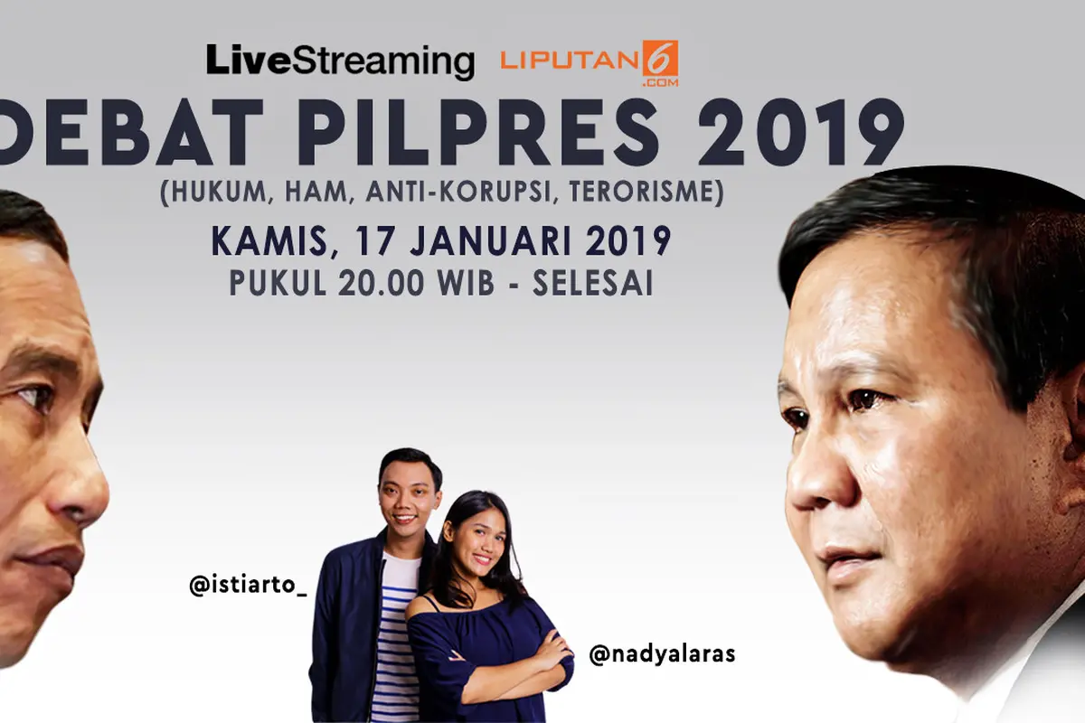 Debat capres dan cawapres 2019 edisi perdana akan disiarkan Liputan6.com secara live streaming. (Liputan6.com/Abdillah)