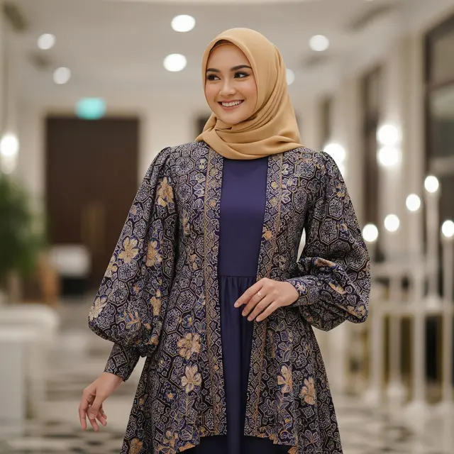 Model Gamis Batik dengan Outer Tunik (Image by Gemini AI)