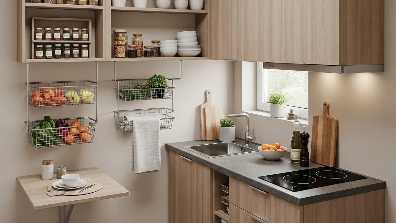 9 Desain Dapur Rumah Type 21 Ukuran 1x2 Meter dengan Rak Gantung dan Meja Lipat