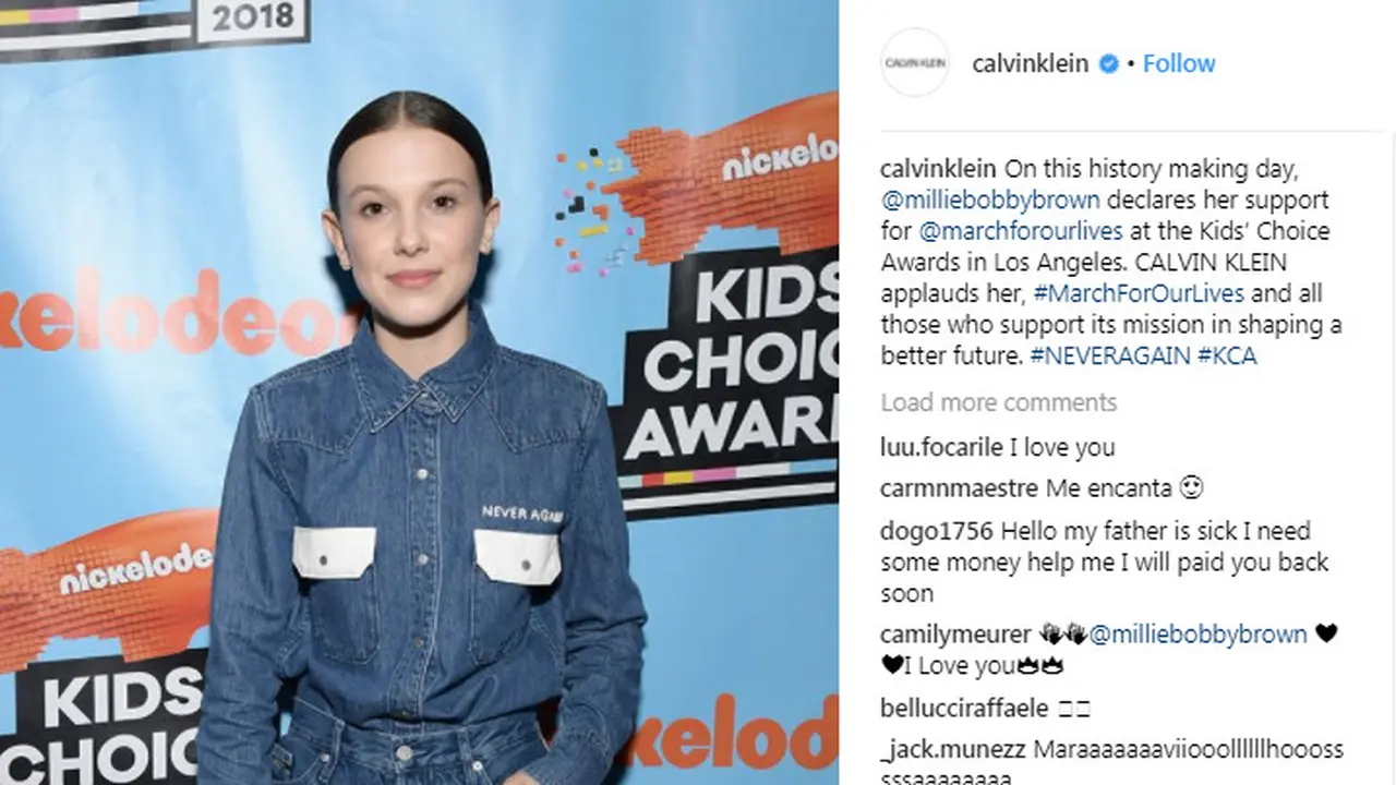 Millie Bobby Brown Gunakan Denim Ini untuk Kenang Korban Parkland