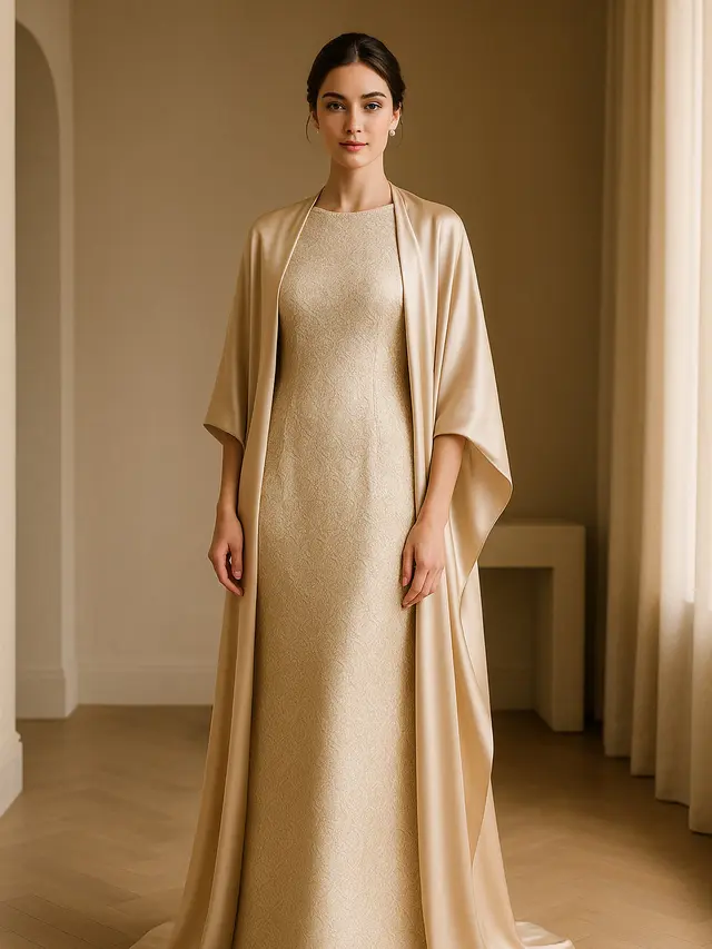 Model Long Dress Kombinasi Outer Satin