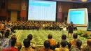 Menteri Keuangan Sri Mulyani Indrawati memberikan arahan kepada jajaran pejabat Kementerian Keuangan Eselon I dan II dalam rangka Rapat Kerja Nasional (Rakernas) Kementerian Keuangan, Jakarta, Selasa (10/1).  (Liputan6.com/Angga Yuniar)