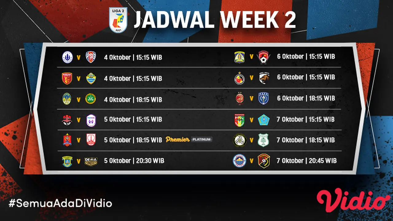 Liga 2 2021 Minggu Kedua, Mulai 4-5 Oktober 2021
