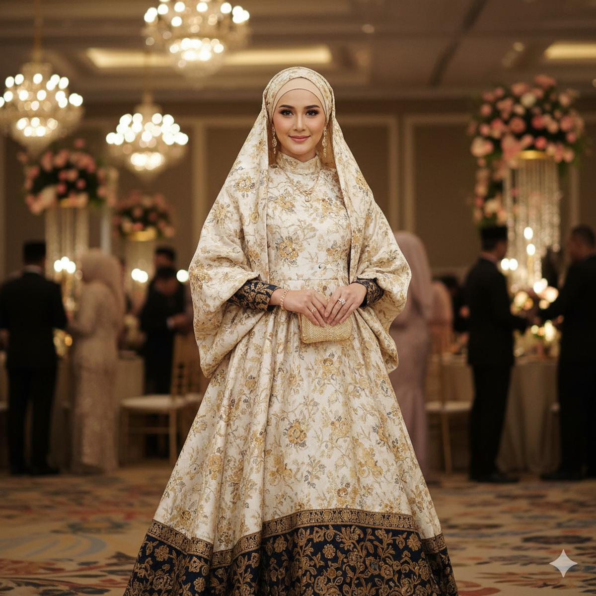 Dress Pesta Brokat Kombinasi Batik Elegan (Berhijab/Modest)