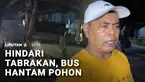 Karena menghindari tabrakan dengan truk, bus menghantam pohon di jalan nasional Pangandaran, Jawa Barat, sejumlah penumpang terluka.