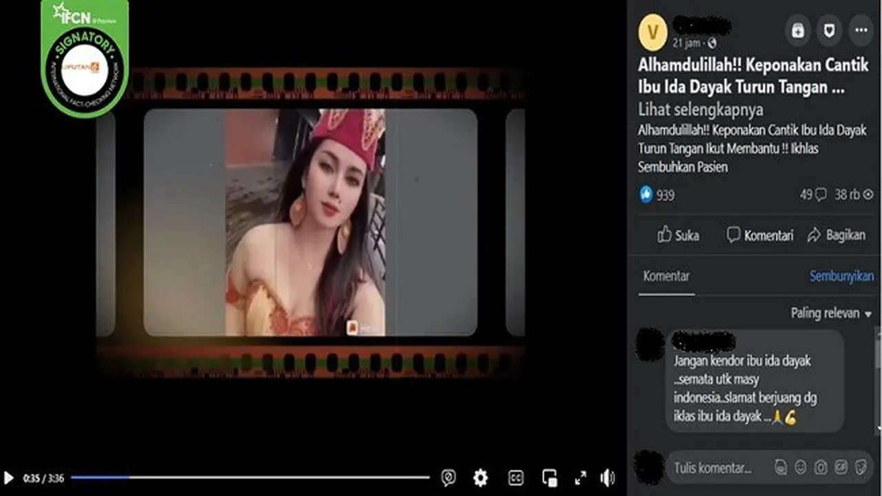 Gambar Tangkapan Layar Video yang Diklaim Keponakan Cantik Ida Dayak Turun Tangan Membantu Mengobati Pasien (sumber: Facebook).