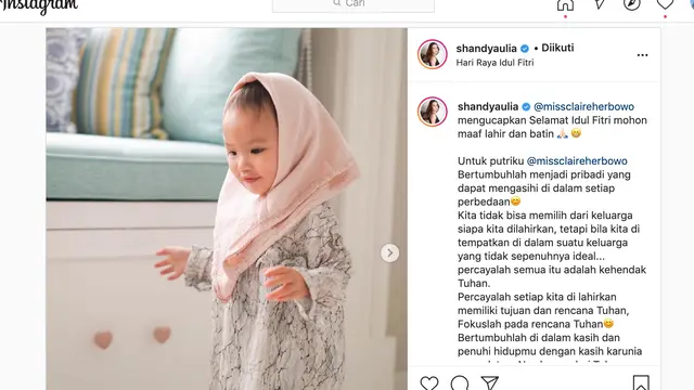 Unggahan Shandy Aulia. (Foto: Instagram @shandyaulia)