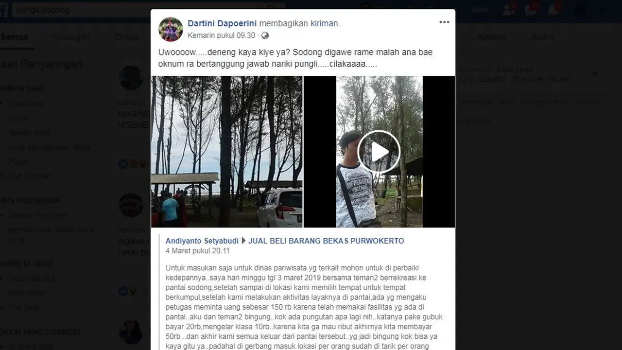 Tangkapan layar unggahan video dugaan Pungli di Pantai Sodong, Cilacap. (Foto: Liputan6.com/Istimewa/Muhamad Ridlo)