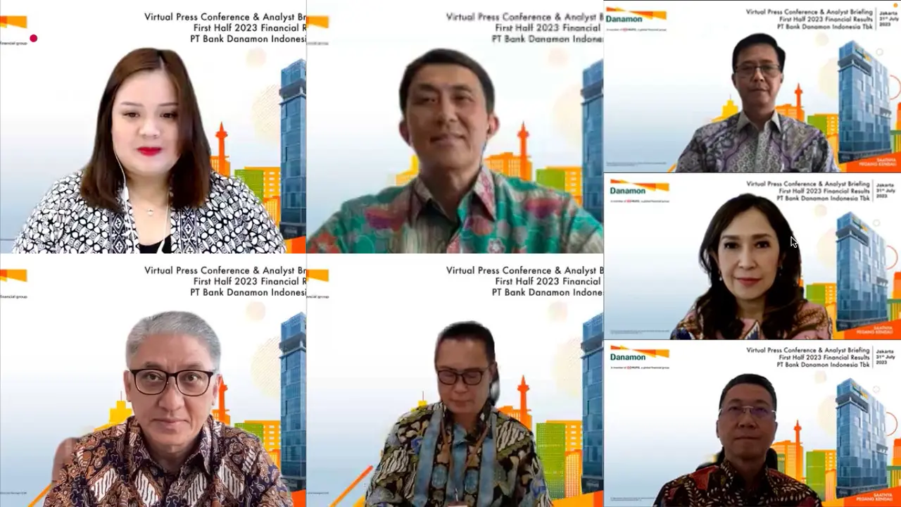 Paparan kinerja keuangan PT Bank Danamon Indonesia Tbk (BDMN) pada semester I 2023, Selasa (31/7/2023). (Foto: tangkapan layar/Pipit I.R)