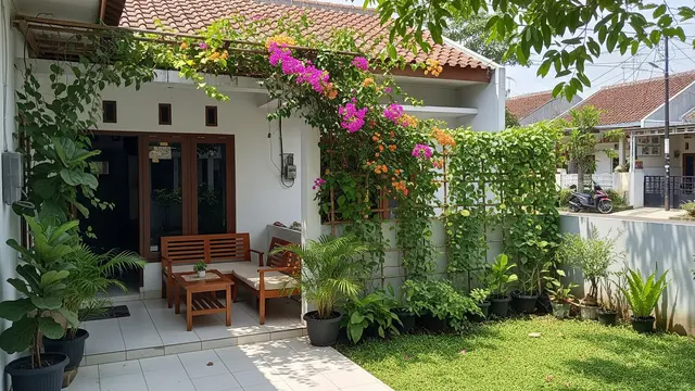 Desain Teras Sederhana Area Hijau untuk Rumah Dengan Tanaman Rambat
