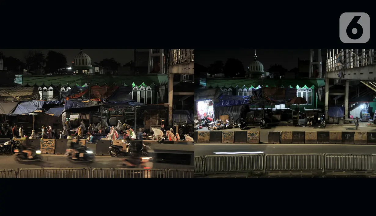 Foto kombo suasana salat Tarawih malam pertama Ramadan tahun lalu dan saat ini di Musala Miftahul Jannah, Pasar Gembrong, Jakarta, Kamis (24/4/2020). Penerapan PSBB untuk memutus rantai penyebaran Covid-19 membuat masjid serta musala di Jakarta meniadakan salat Tarawih. (merdeka.com/Iqbal S Nugroho)