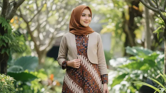 Gamis Batik Full Motif dengan Bolero Polos Terbaru