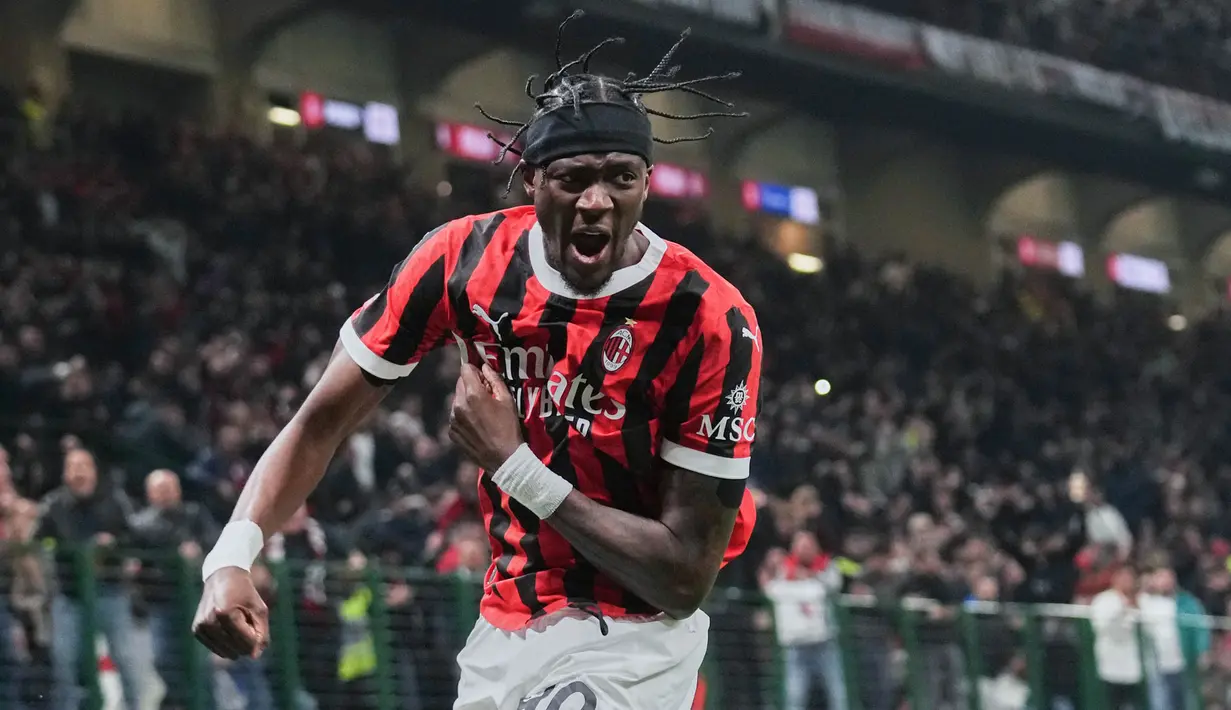 Tammy Abraham membuka keunggulan C Milan melalui golnya pada menit ke-47. (AP Photo/Antonio Calanni)