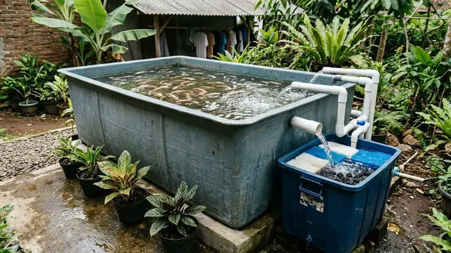 Kolam Nila Bak Fiber dengan Filter Pipa PVC