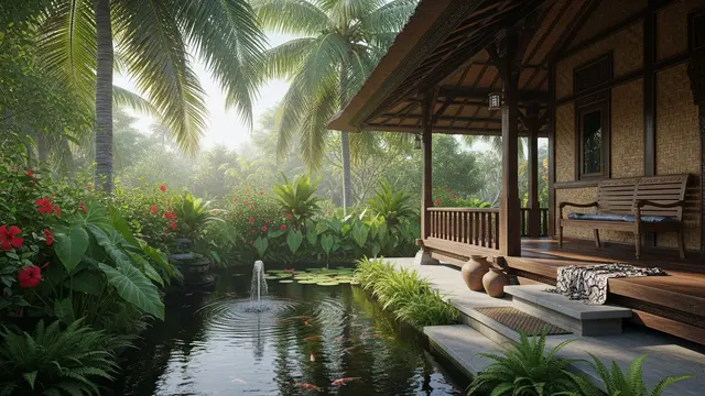 9 Inspirasi Teras Rumah Kampung Ada Pohon Kelapa Biar Adem Alami, Bikin Betah