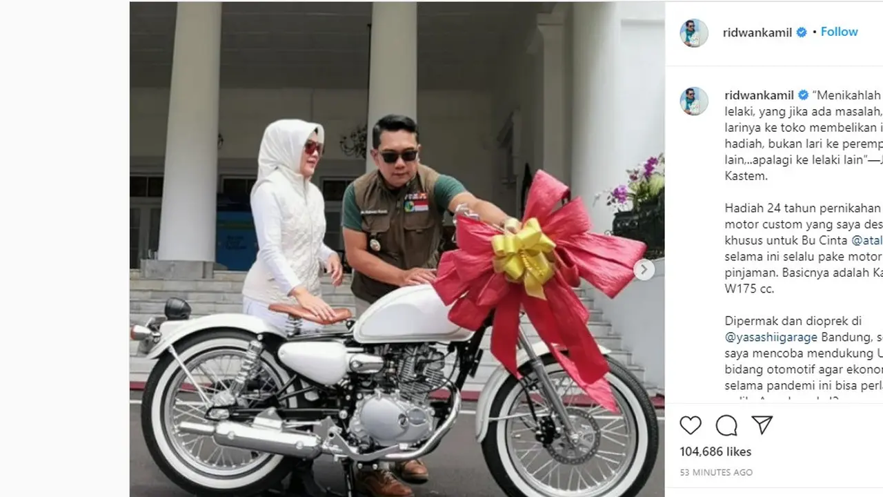 Ulang Tahun Pernikahan, Ridwan Kamil Beri Kado Kawasaki W175 Kustom
