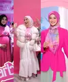 Turut ramaikan &lsquo;demam&rsquo; Barbie, Irish Bella tampil mengenakan long sleeve pink yang serasi dengan kerudungnya. Ia memadukannya dengan jaket berbulu putih, rok ruffle, dan stiletto heels-nya. [Instagram/_irishbella_].