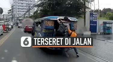 Seorang pria mengalami kejadian memalukan saat mengejar jeepney, sebutan untuk angkot di Filipina. Pria tersebut terseret karena nekat menaiki jeepney yang sedang berjalan. Belum lagi keadaan jeepney saat itu sedang penuh penumpang.