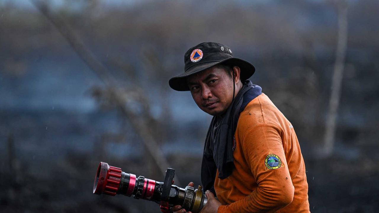 FOTO: Semangat Petugas BPBD Aceh Barat di Tengah Sulitnya Memadamkan Api di Hutan Gambut