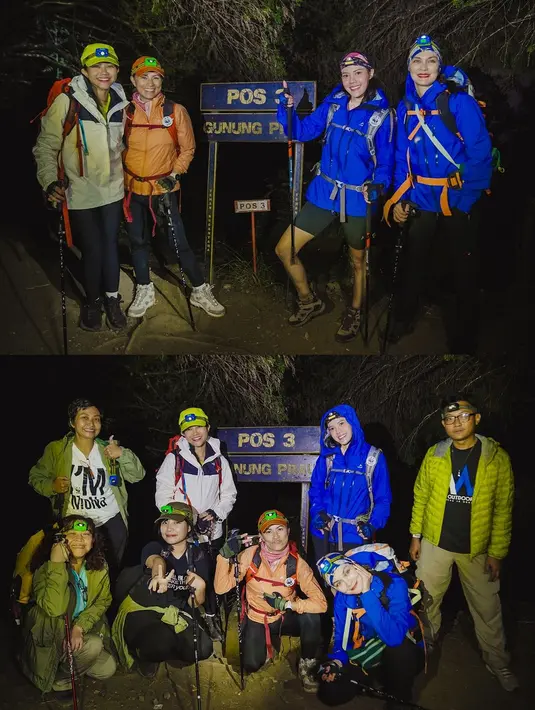 Sementara Yura Yunita dan Marianne Rumantis kenakan jaket beige dan oranye sejak tiba di Pos 3 [@lunamaya]