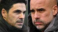 Gabungan gambar yang dibuat di London pada 20 Maret 2026 menunjukkan manajer Arsenal asal Spanyol, Mikel Arteta (kiri), bereaksi menjelang pertandingan putaran ketiga Piala FA Inggris antara Portsmouth dan Arsenal di Fratton Park di Portsmouth, Inggris selatan, pada 11 Januari 2026, dan manajer Manchester City asal Spanyol, Pep Guardiola (kanan), bereaksi sebelum pertandingan putaran ketiga Piala FA Inggris antara Manchester City dan Salford City di Stadion Etihad di Manchester, Inggris barat laut, pada 14 Februari 2026. (Glyn KIRK, Oli SCARFF/AFP)