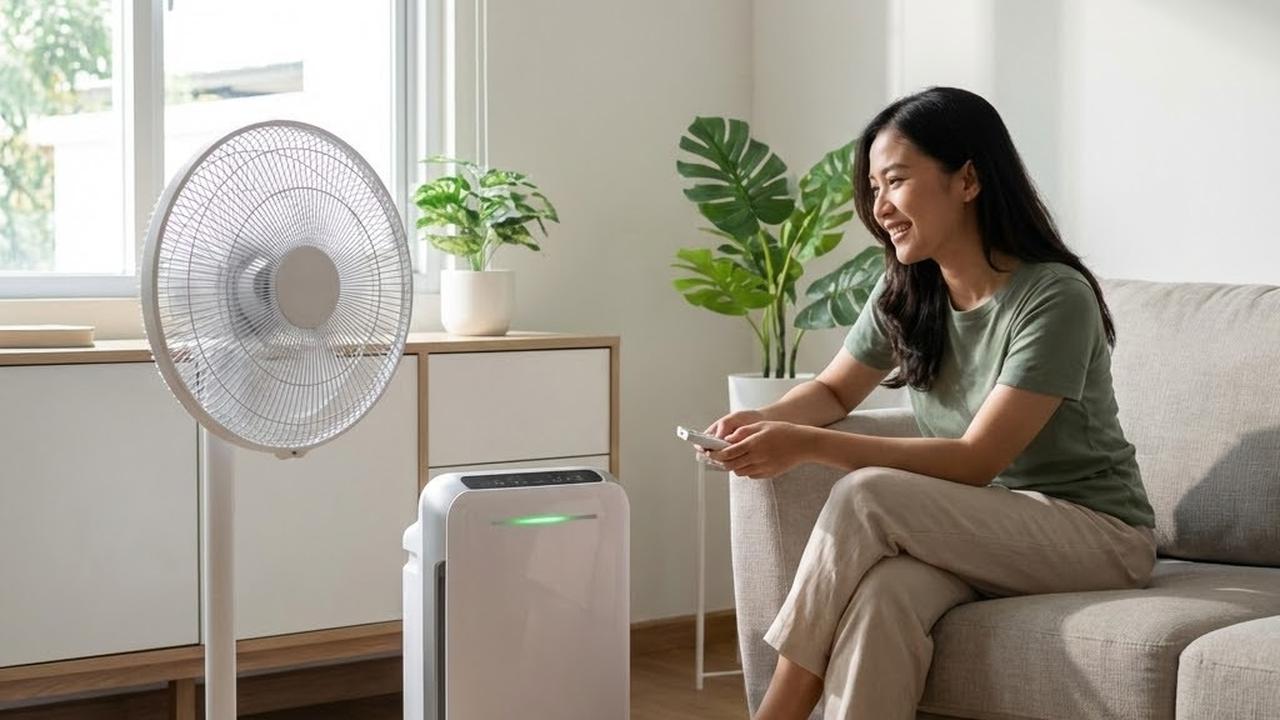 Mengurangi debu kipas angin dengan Pemasangan Filter Udara (Air Purifier) dekat kipas (Gemini AI)