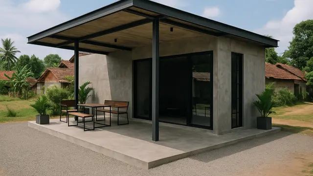 Desain Rumah Sederhana di Kampung dengan Teras Luas