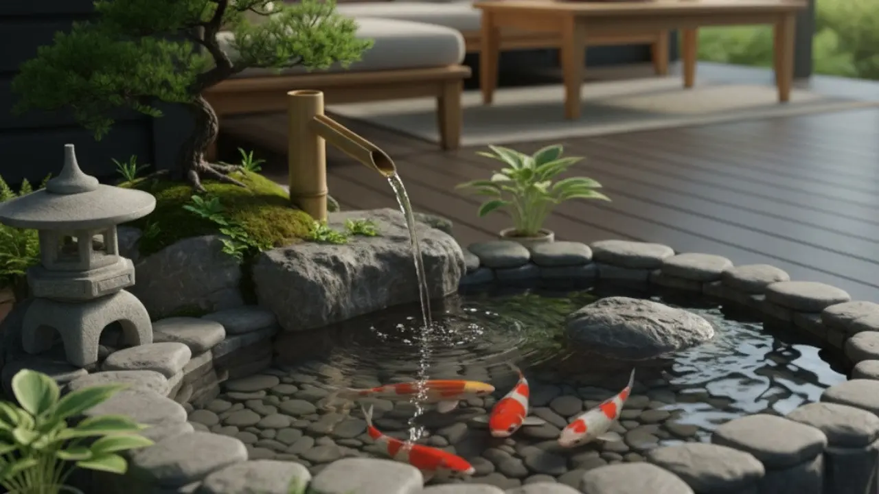 Ilustrasi Kolam Ikan Mini di Teras Rumah (Sumber: Gemini AI)