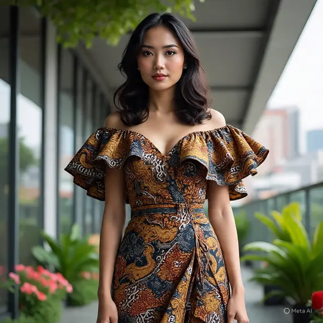 Batik Lengan Ruffle untuk Wanita Feminim