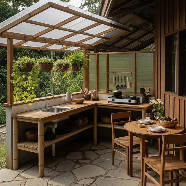 Desain Dapur Kecil Ala Tropis Semi Outdoor untuk Rumah Kampung