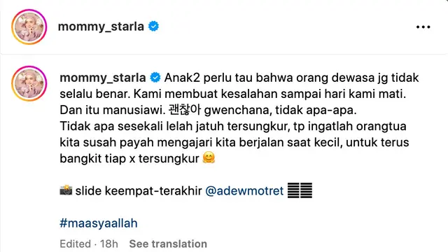 Unggahan Inara Rusli. (Foto: Dok. Instagram @mommy_starla)