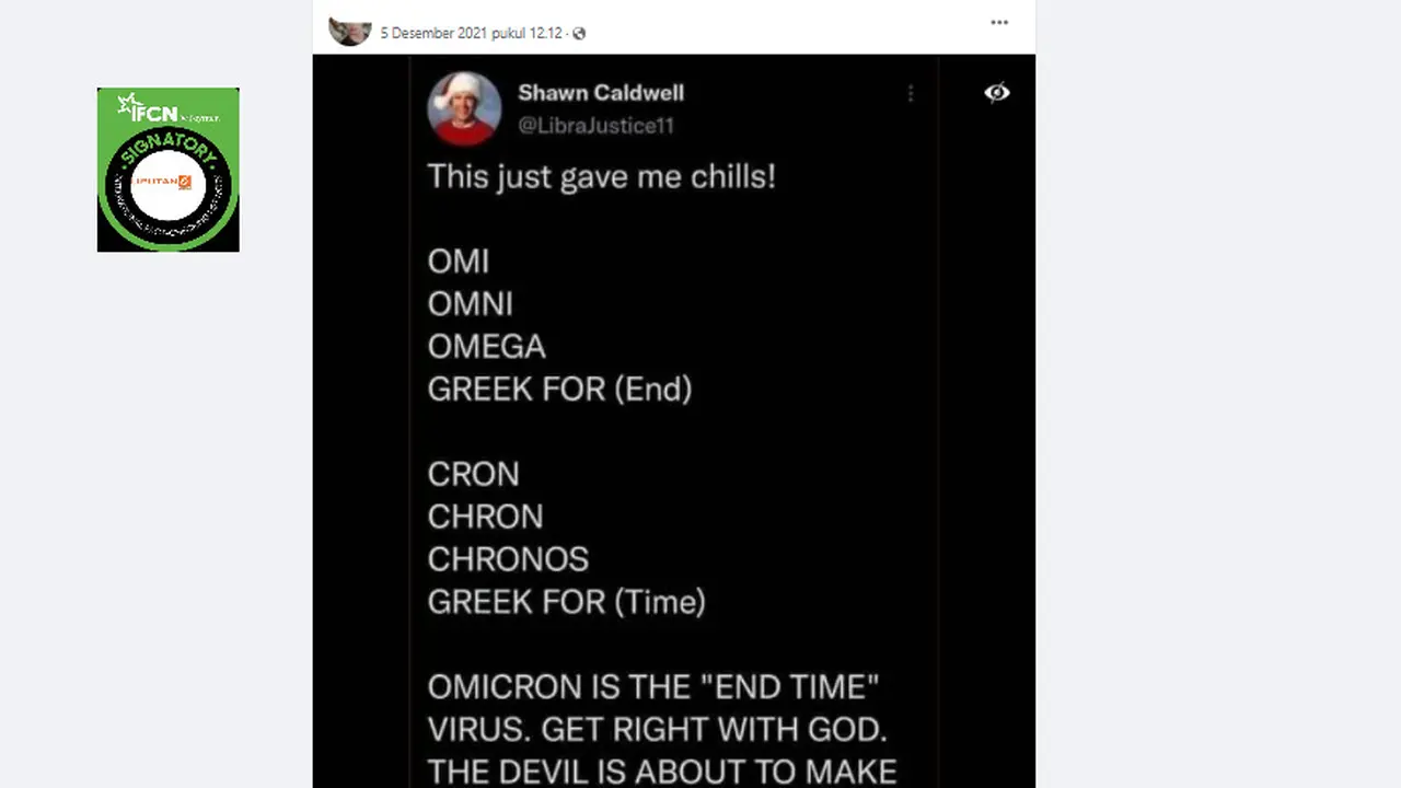 Cek Fakta Liputan6.com menelusuri klaim arti Omicron virus akhir zaman