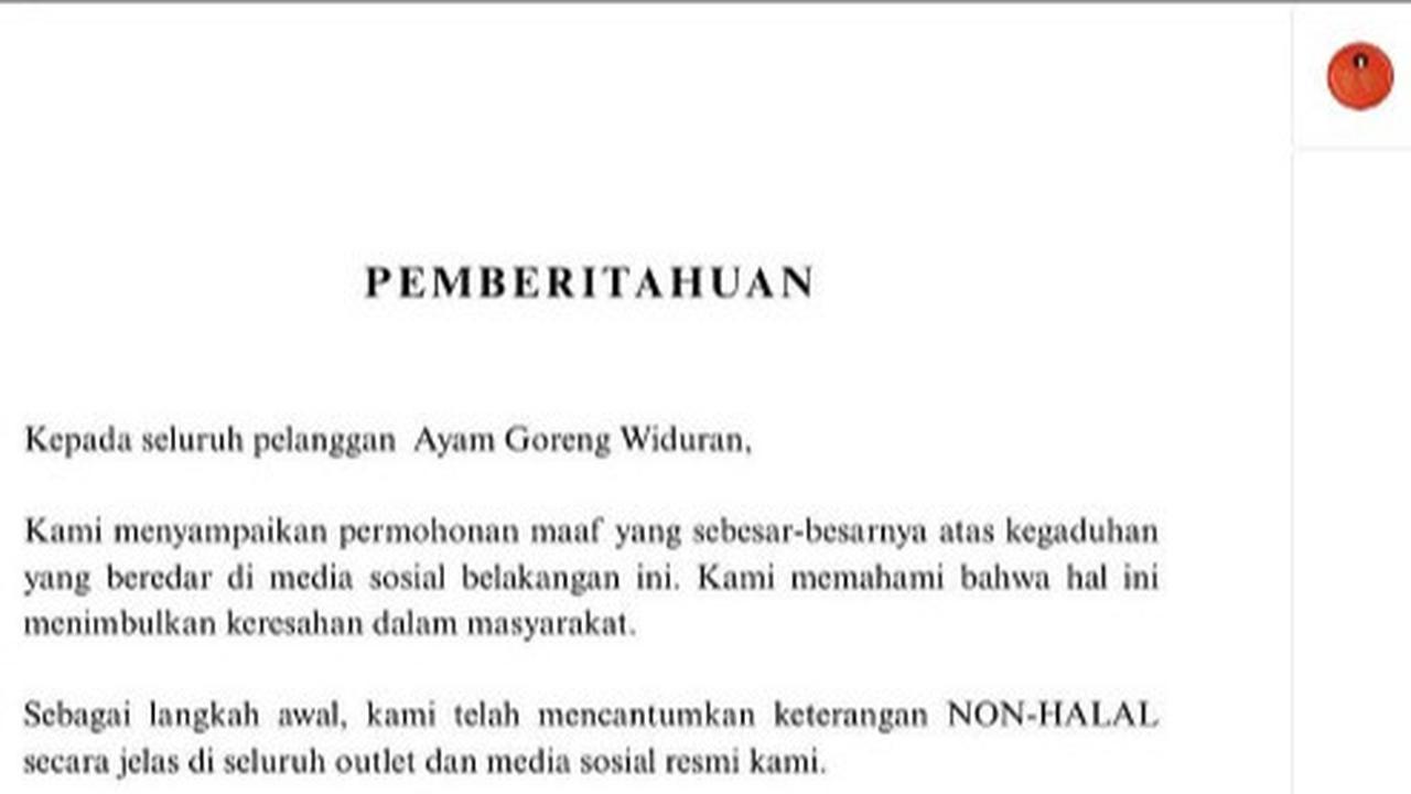 Viral Usai Mengaku Non-Halal Setelah 52 Tahun, Ayam Goreng Widuran Solo Bikin Pernyataan Maaf