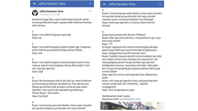 Cerita suami beli gundam (Sumber: Twitter/@LVLFINA)