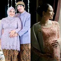 Saat gelar Mitoni untuk anak keduanya, Aurel Aurel memilih kebaya modern model peplum berwarna lilac lansiran jenama Anggi Asmara. [@bagusjepret]