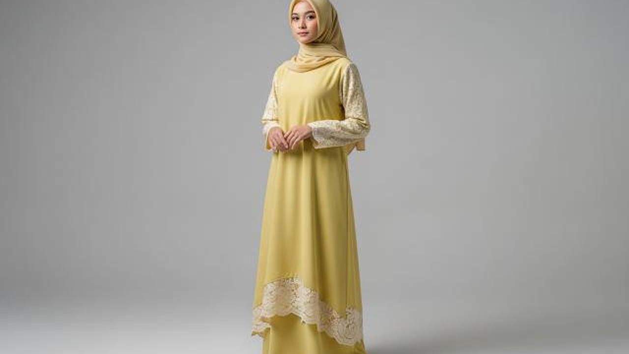 Gamis Tunik dengan Detail Renda Tipis/Model Gamis Tunik Ala Gen Z untuk Ramadhan 2026 (Sumber; gemini.com)