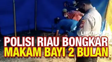 Polisi membongkar makam bayi berusia 2 bulan. Bayi tersebut diduga tewas setelah dibanting oleh pemerkosa Ibunya pada bulan September lalu.