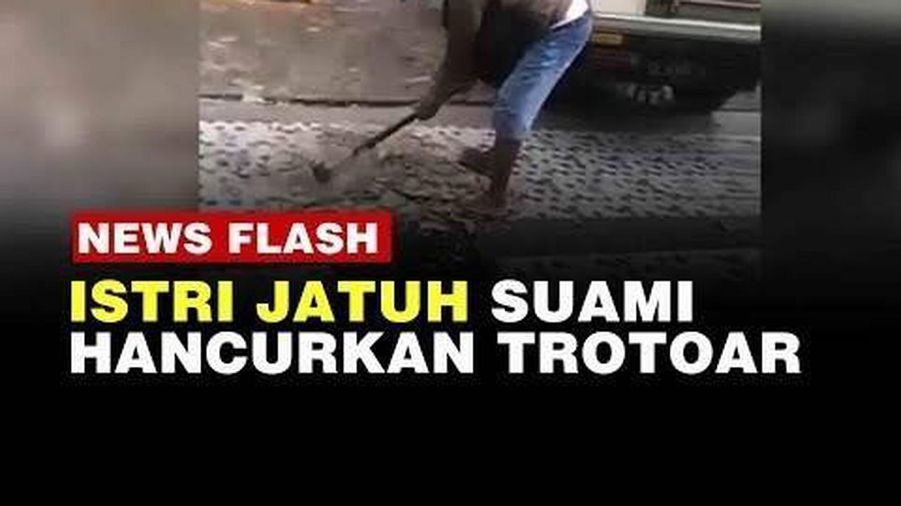 VIDEO: Pria Hancurkan Trotoar Licin di Ambon, Murka Karena Istri Terjatuh