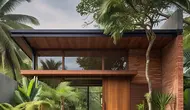 Desain Rumah Minimalis 6x12 Tampak Depan Tropis. Foto: Meta AI