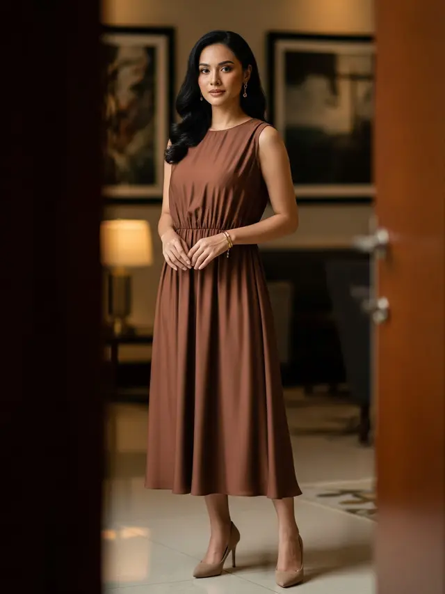 Model Dress Coklat Mahogany yang Elegan