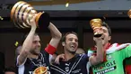 Bordeaux's players celebrate with their trophy French league Cup final match Bordeaux vs. Vannes on April 25, 2009 at Stade de France in Saint-Denis. Bordeaux won 4 to 0. AFP PHOTO/BORIS HORVAT