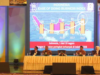 Presiden Joko Widodo memberikan paparan saat sarasehan 100 ekonom Indonesia di Jakarta, Senin (12/12). Jokowi mengungkapkan data-data perbaikan ekonomi Indonesia dalam tiga tahun di bawah pemerintahannya. (Liputan6.com/Angga Yuniar)