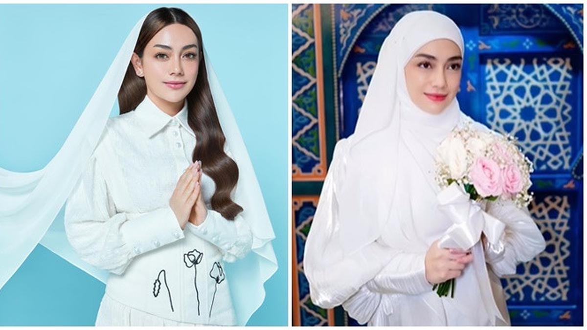 5 Pesona Celine Evangelista Kenakan Kerudung Merah, Ketampanan Lucio Sang Putra Ikut Bikin Salfok